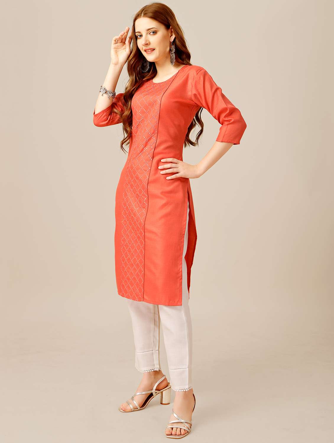 peach cotton blend kurta pant  set - 20511161 -  Standard Image - 1