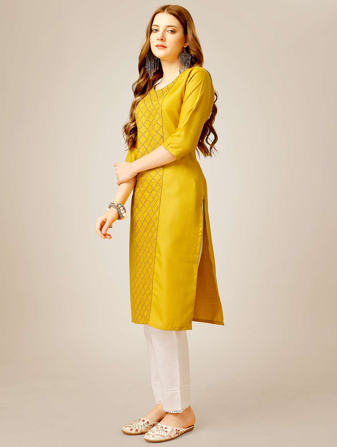 yellow cotton blend kurta pant  set - 20511162 -  Standard Image - 1