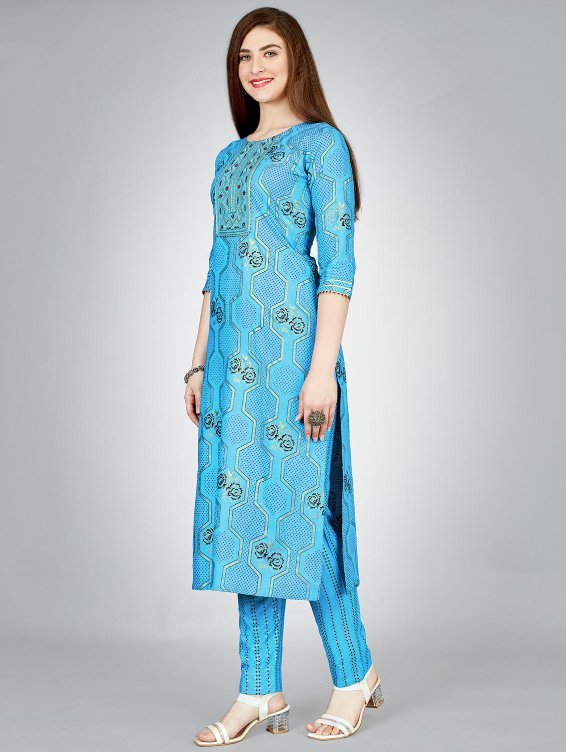 light blue rayon kurta pant  set - 20511198 -  Standard Image - 1