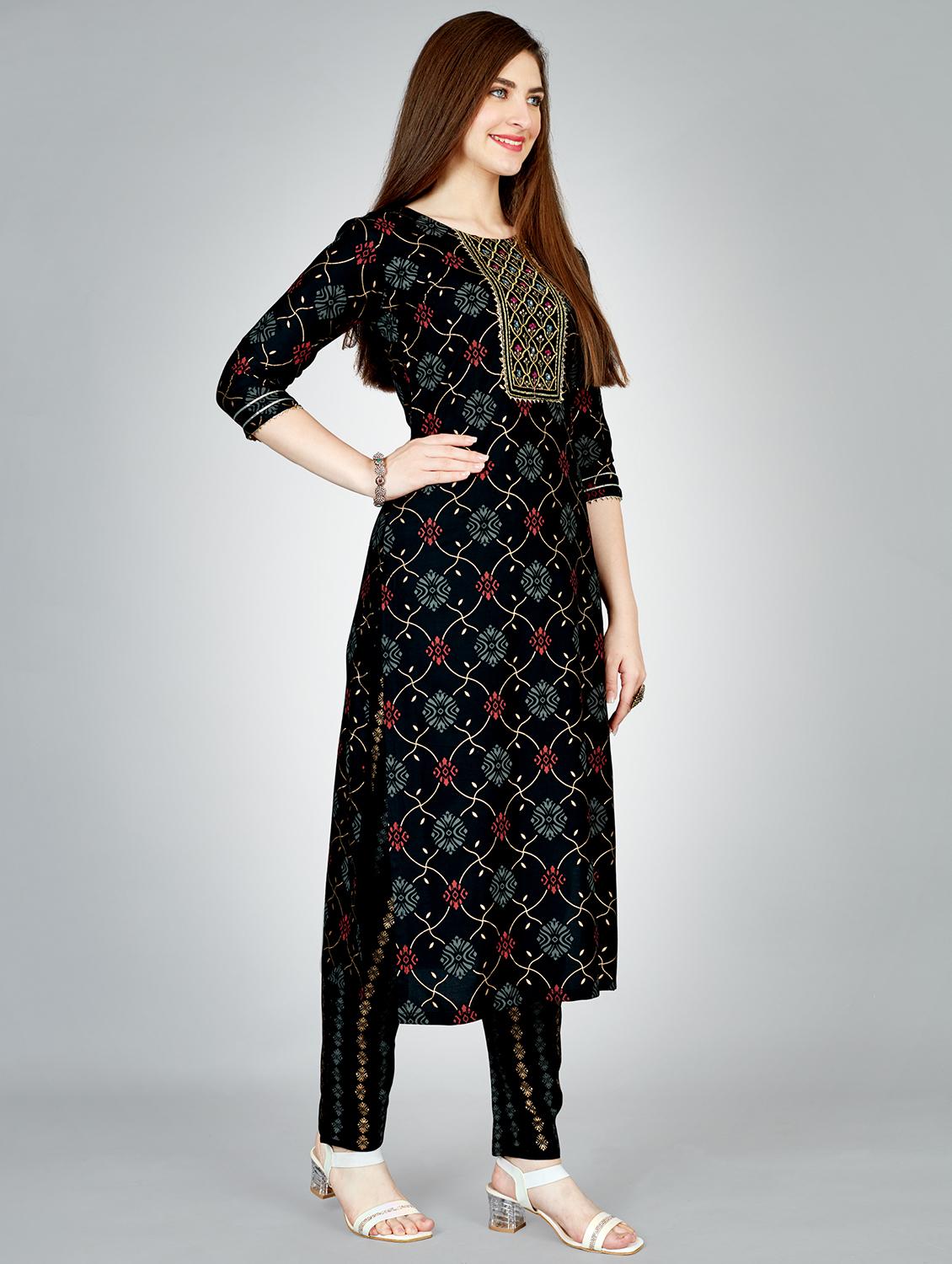 black rayon kurta pant  set - 20511201 -  Standard Image - 1