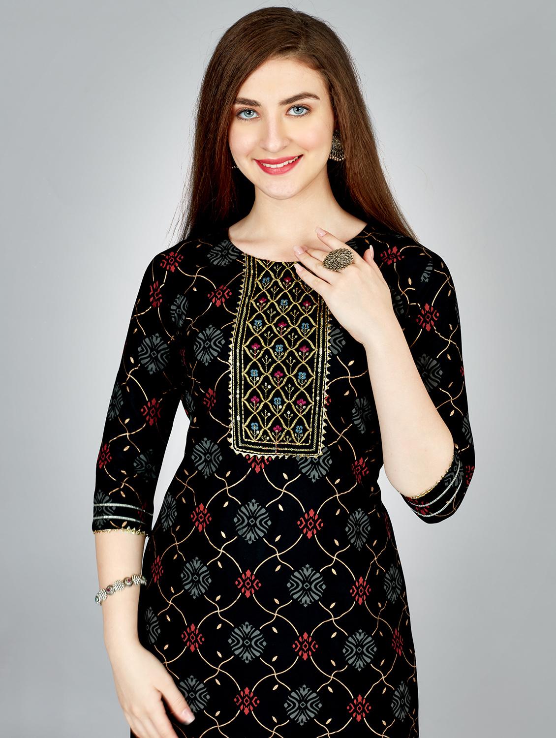 black rayon kurta pant set - 20511201 - Standard Image - 4