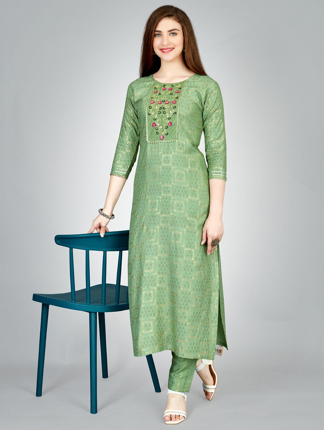 women green round neck kurta pant set - 20511202 - Standard Image - 4