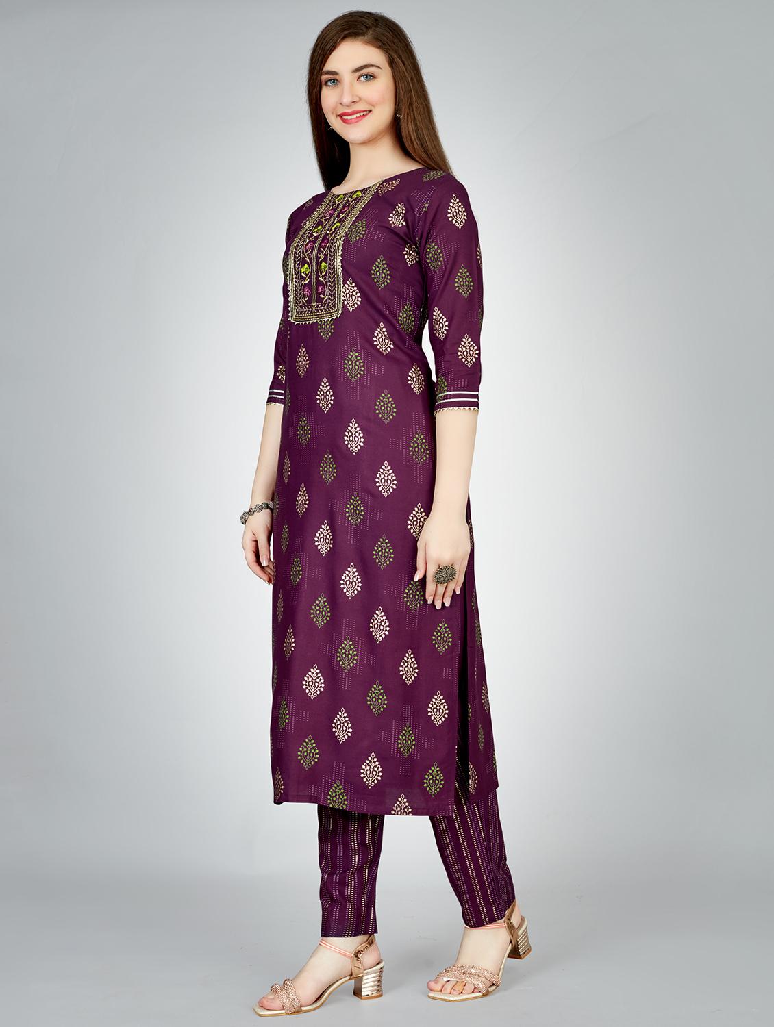 purple rayon kurta pant  set - 20511204 -  Standard Image - 1