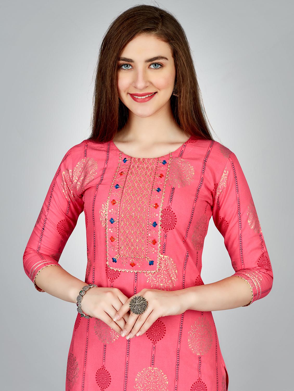 pink rayon kurta pant set - 20511205 - Standard Image - 4