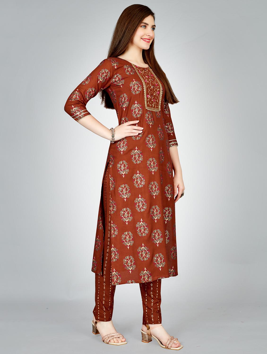 rust rayon kurta pant set - 20511207 - Standard Image - 1