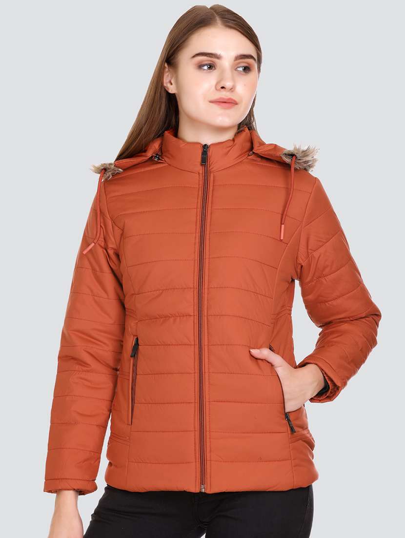 solid hooded quilted jacket with pockets