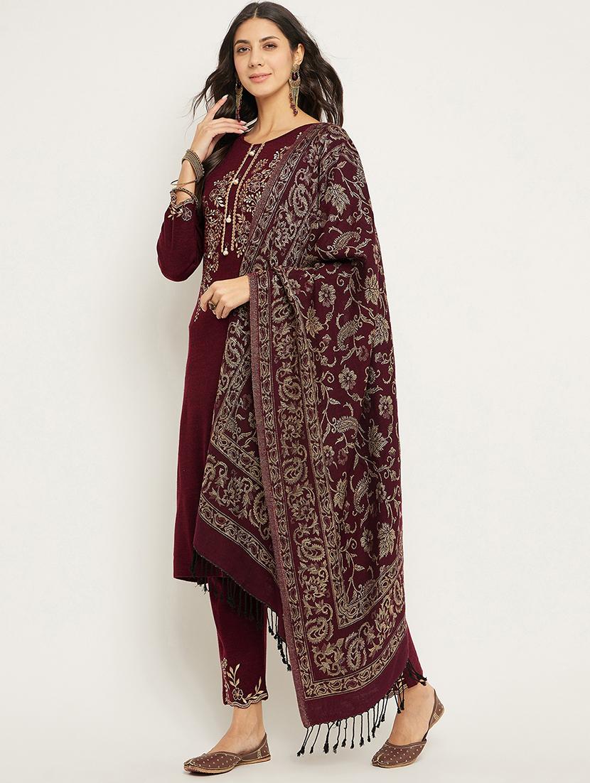maroon self design winter wear set - 20511526 -  Standard Image - 1