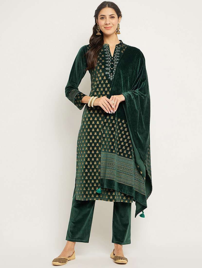 women printed long sleeve woollen suit set