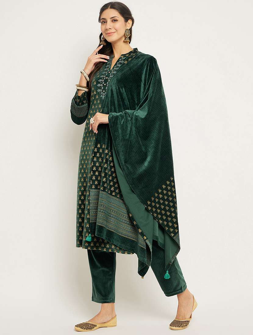 women printed long sleeve woollen suit set - 20511539 - Standard Image - 1