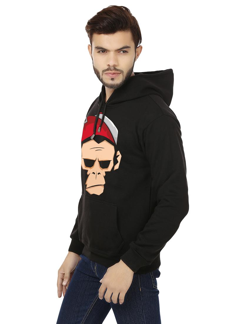 men graphic printed black fleece hooded sweatshirt - 20511558 - Standard Image - 1