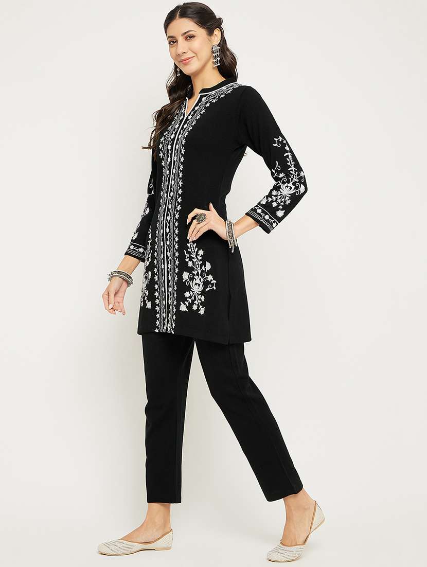 women black mandarin neck kurta pant set - 20511575 - Standard Image - 1