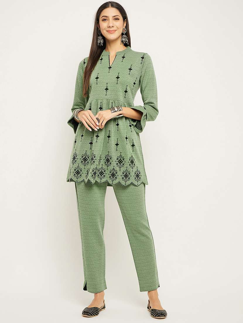 women embroidered long sleeve ethnic co-ord set