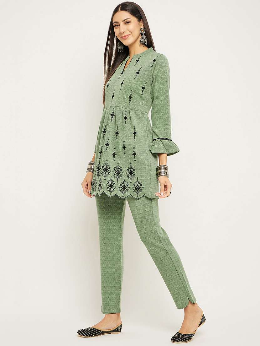 women green self design co-ord sets - 20511604 -  Standard Image - 1