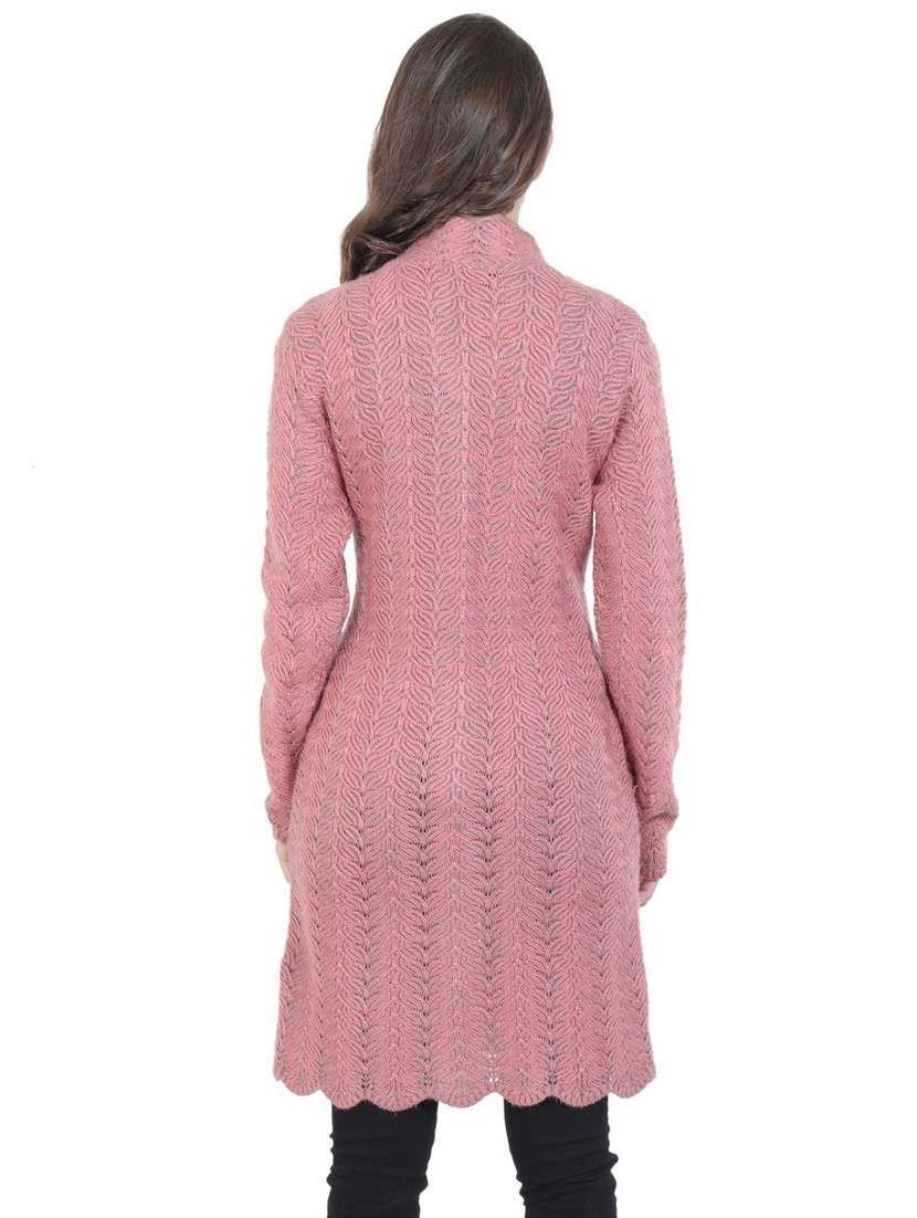 pink self design long sleeve cardigan - 20511727 - Standard Image - 1