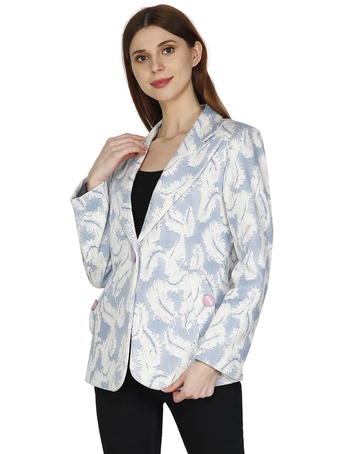 women purist blue printed long sleeve blazer - 20511779 -  Standard Image - 1