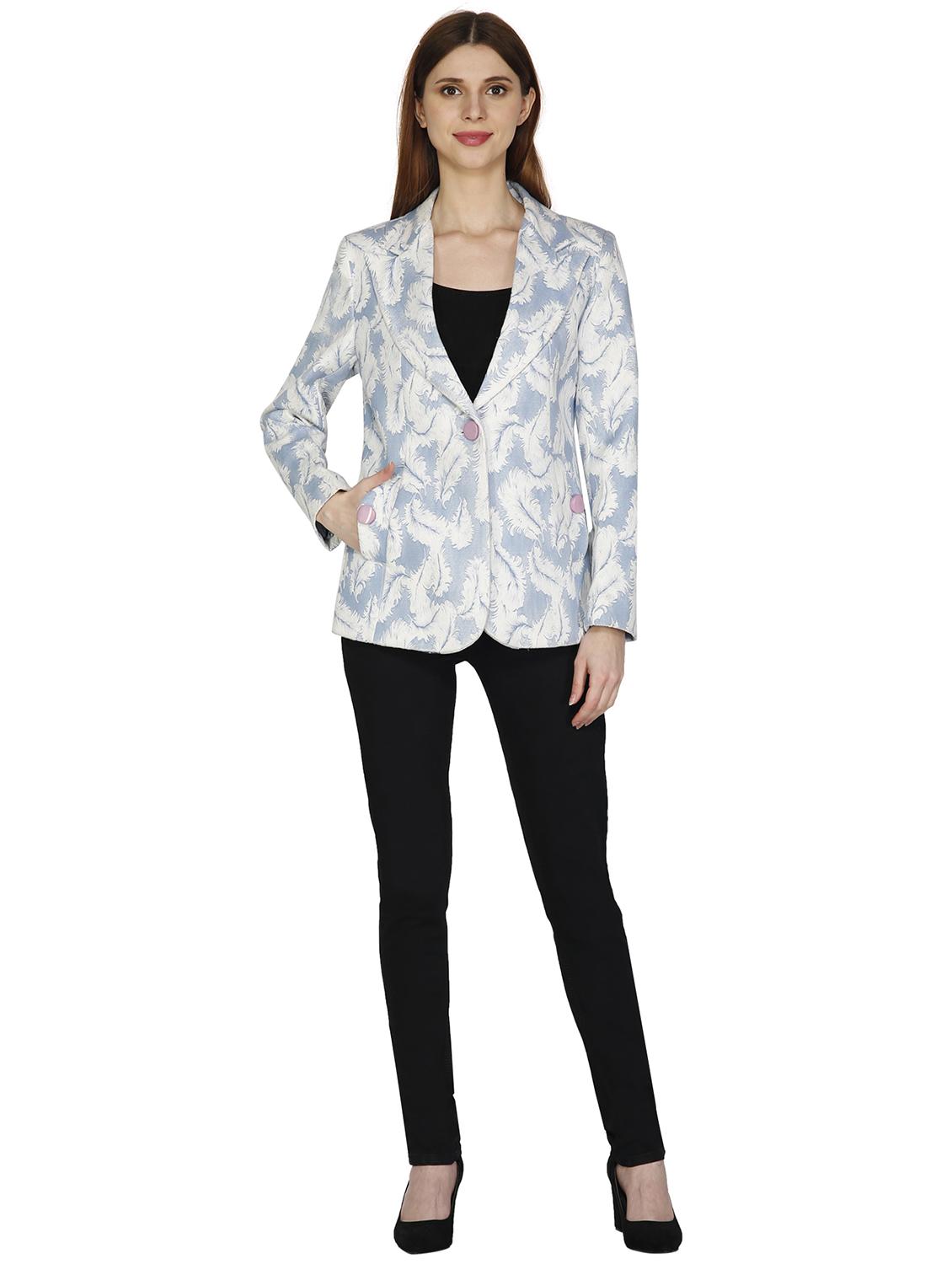women purist blue printed long sleeve blazer - 20511779 - Standard Image - 4