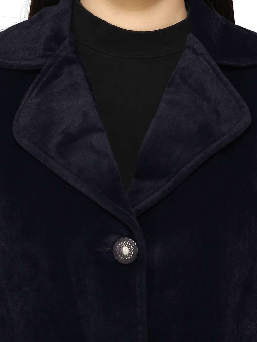women blue solids lapel neck coat - 20511794 -  Standard Image - 4