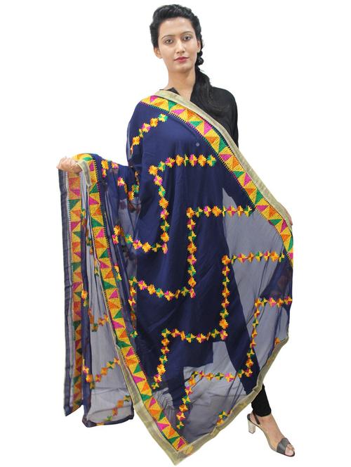 women blue phulkari dupatta - 20511902 -  Standard Image - 0