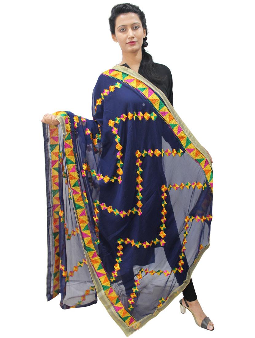 women blue phulkari dupatta - 20511902 -  Zoom Image - 0