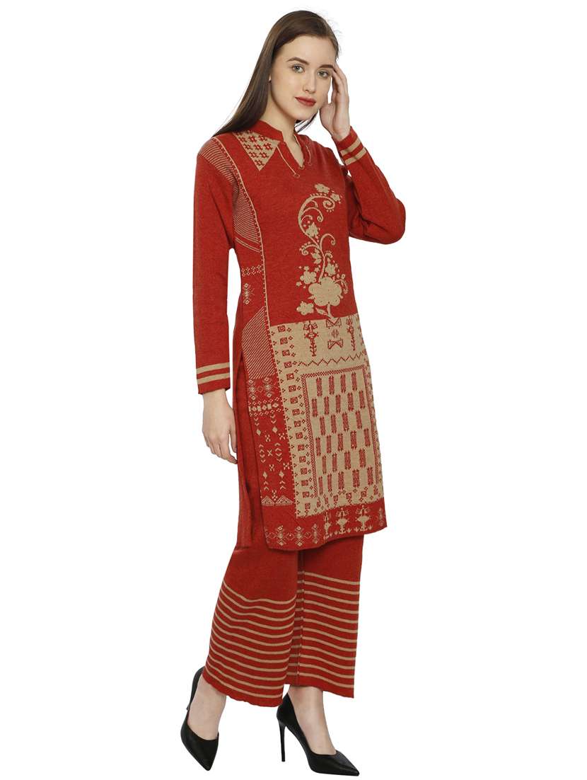 women red mandarin neck kurta pant set with shawl - 20511918 - Standard Image - 1
