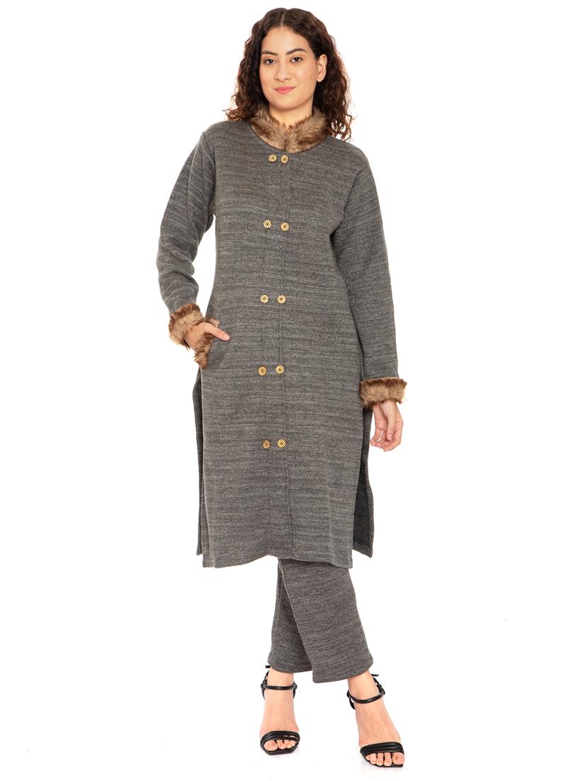 women grey mandarin neck kurta pant set - 20511972 - Standard Image - 1