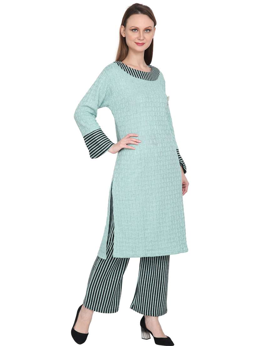 women light blue round neck kurta pant set - 20511975 - Standard Image - 1