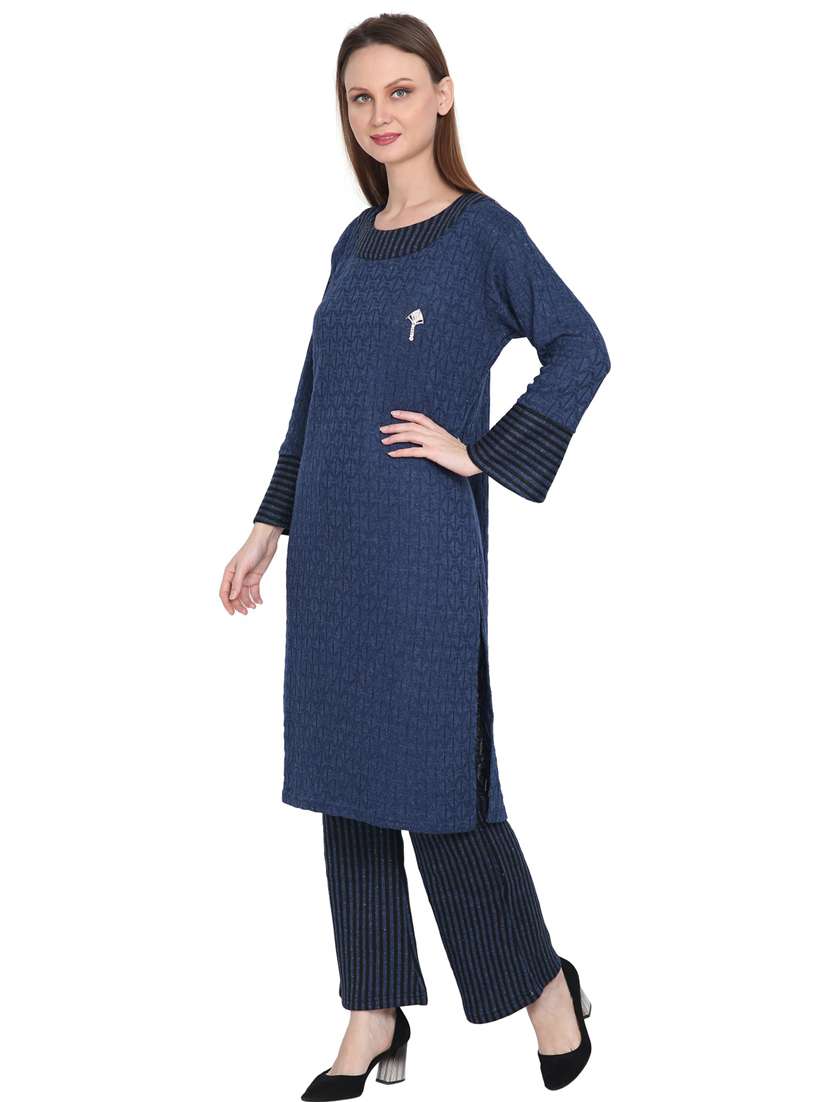 women navy blue round neck kurta pant set - 20511976 - Standard Image - 1