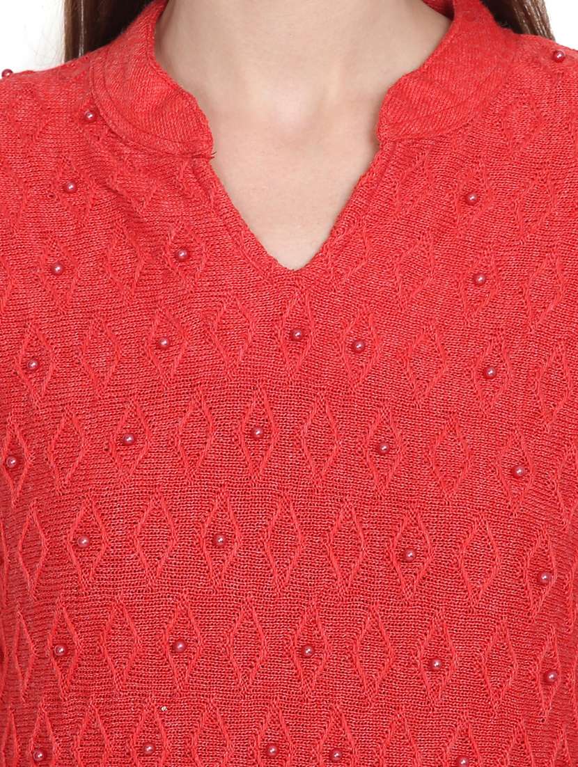 women red mandarin neck kurta pant set - 20511980 - Standard Image - 4