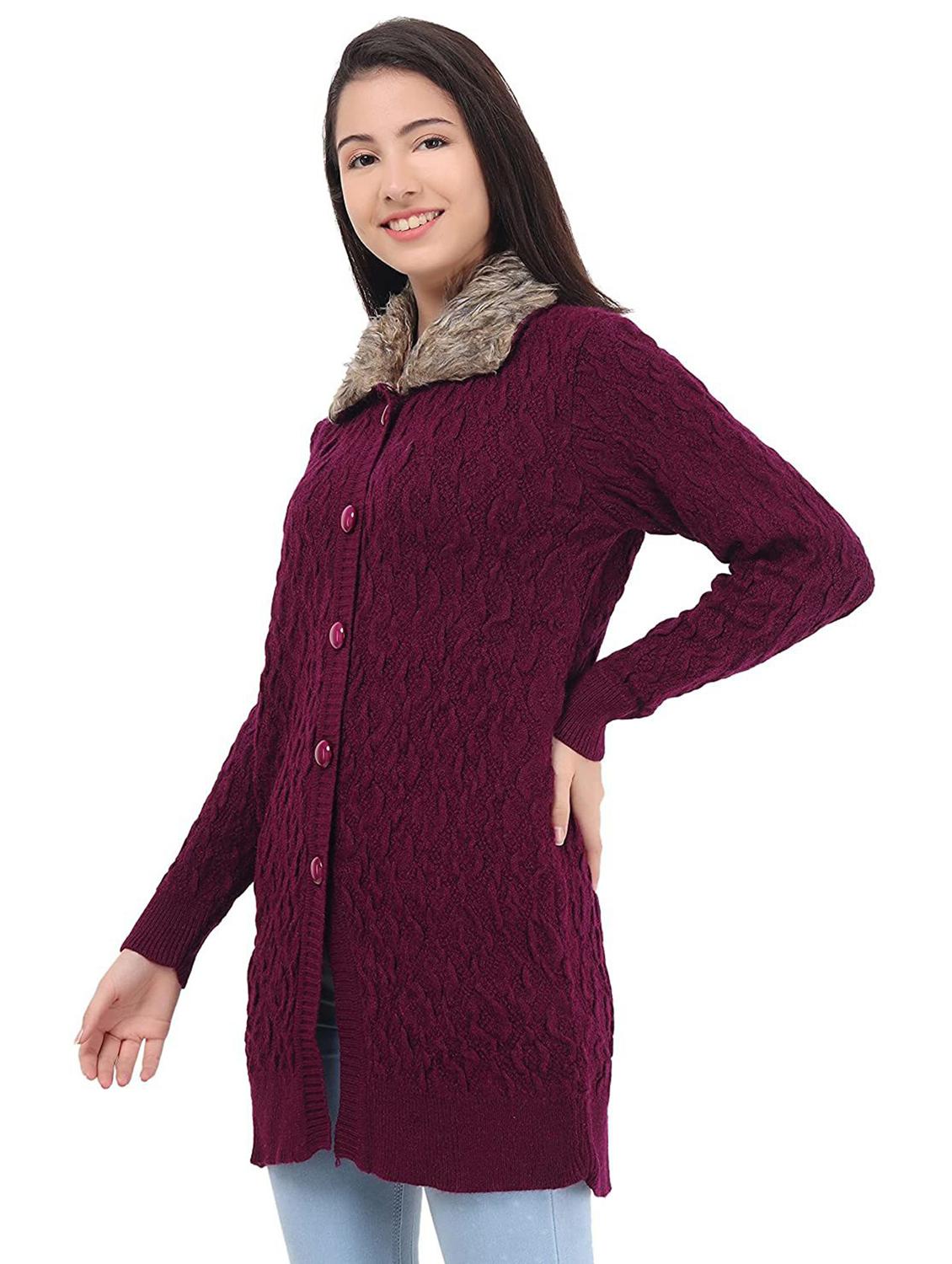 women self design woollen cardigan - 20512293 - Standard Image - 1