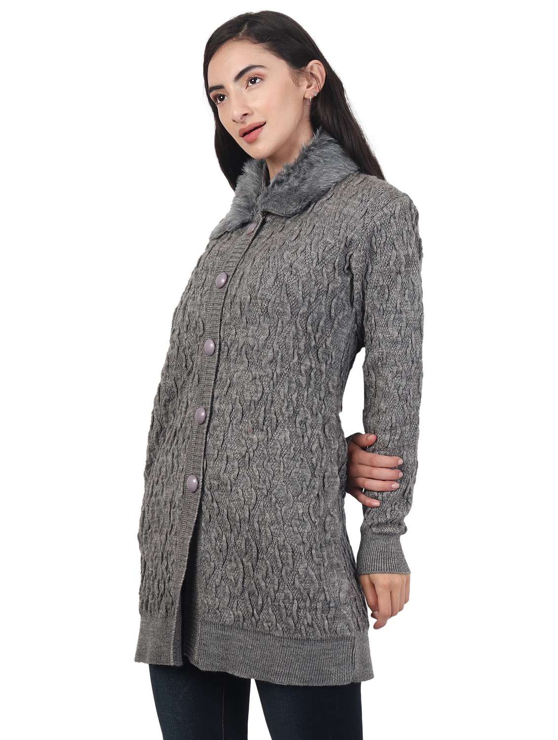 women self design woollen cardigan - 20512301 -  Standard Image - 1