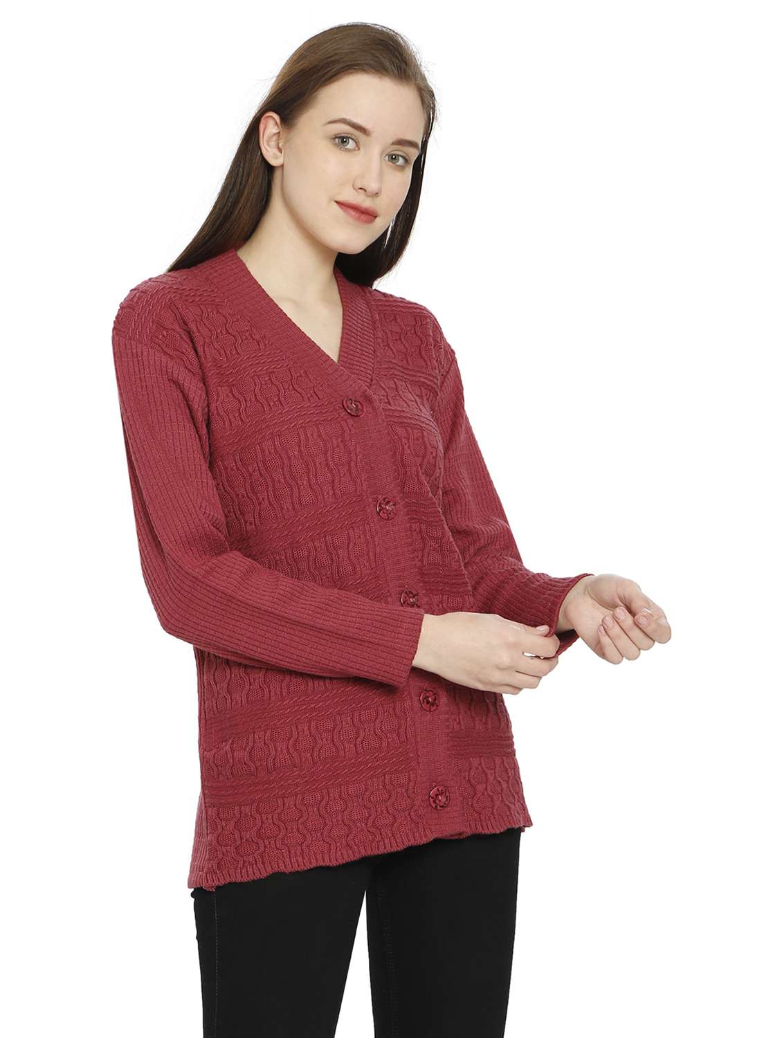 women self design woollen cardigan - 20512333 - Standard Image - 1