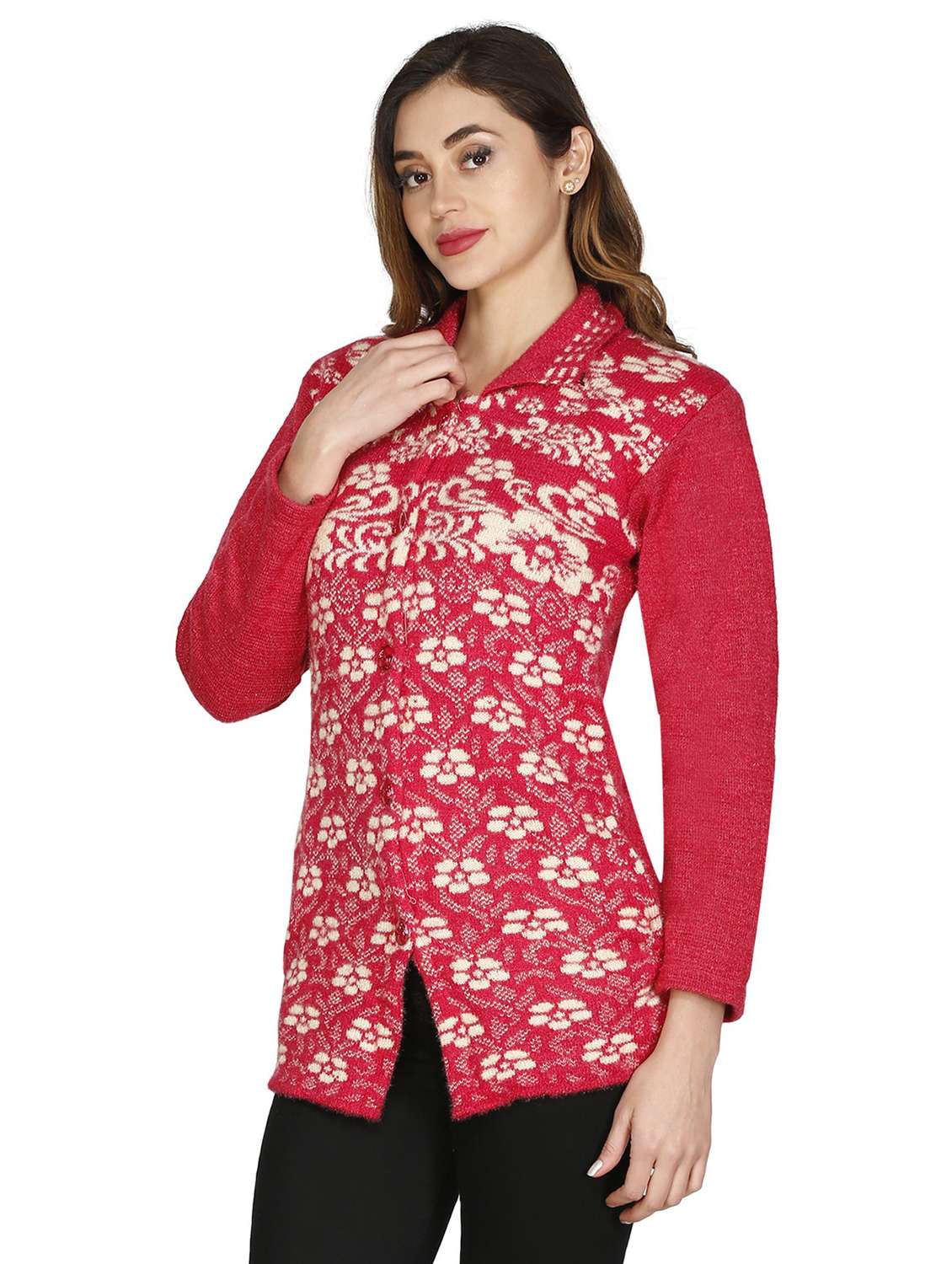 women woollen printed cardigan - 20512384 -  Standard Image - 1