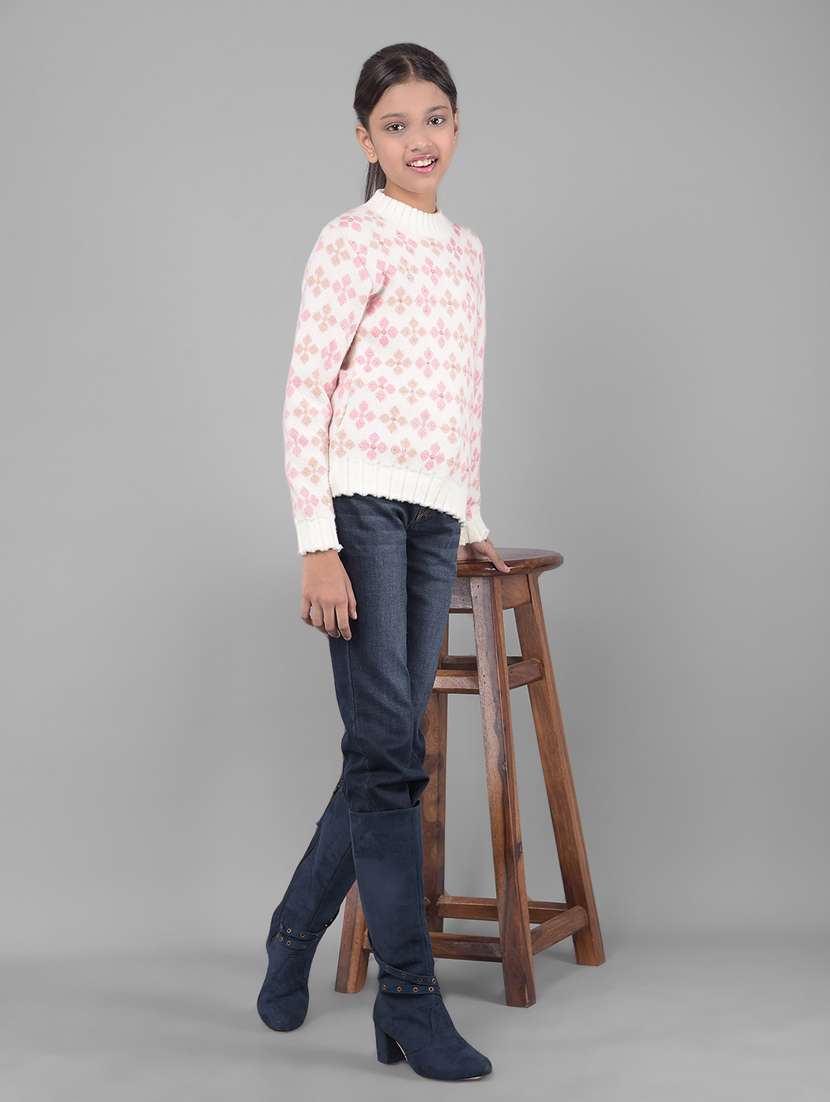 girls white self-designed regular sweater - 20512598 - Standard Image - 4