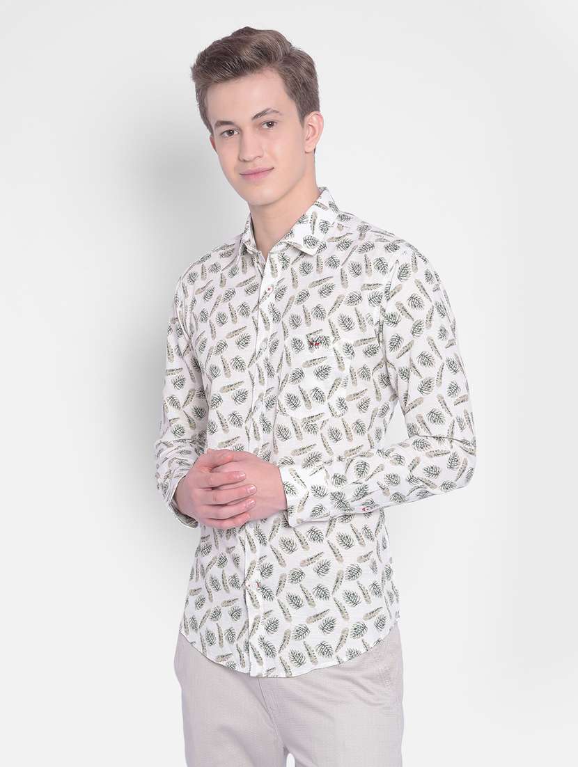 men leafy print off white cotton casual shirt - 20512612 -  Standard Image - 1