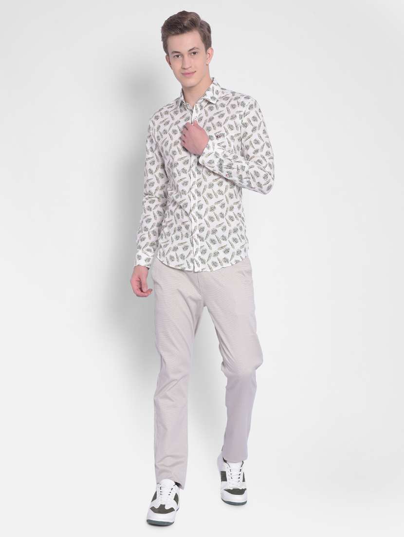 men leafy print off white cotton casual shirt - 20512612 -  Standard Image - 4