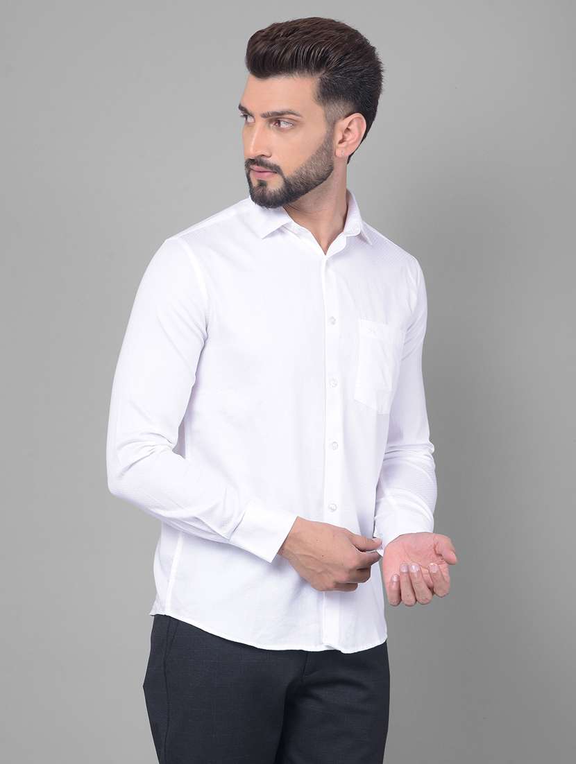 men solid white cotton slim fit casual shirt - 20512617 -  Standard Image - 1