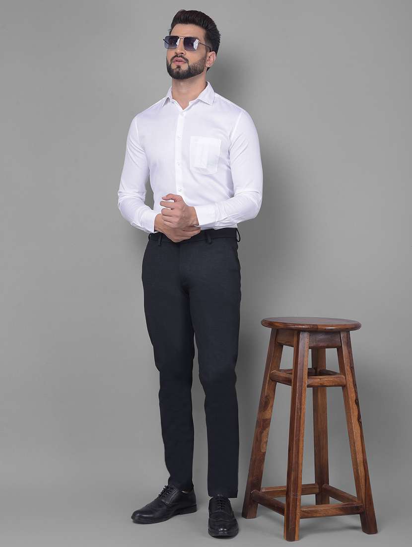 men solid white cotton slim fit casual shirt - 20512617 -  Standard Image - 4