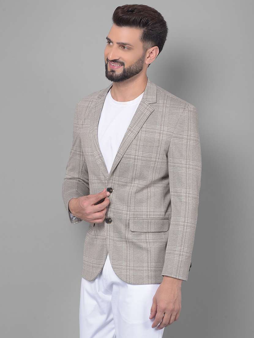 men grey checkered single breasted casual blazer - 20512625 -  Standard Image - 1