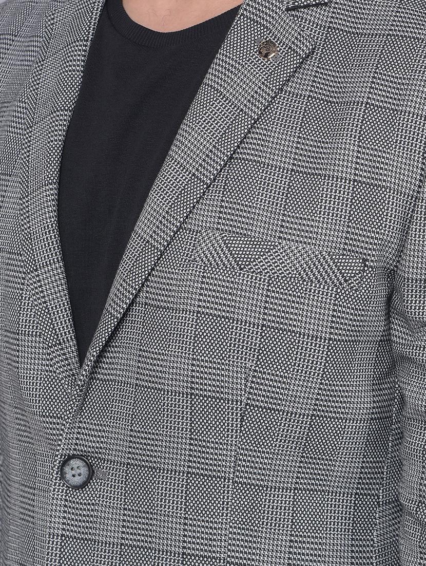 men checkered grey polyester single breasted casual blazer - 20512637 - Standard Image - 6