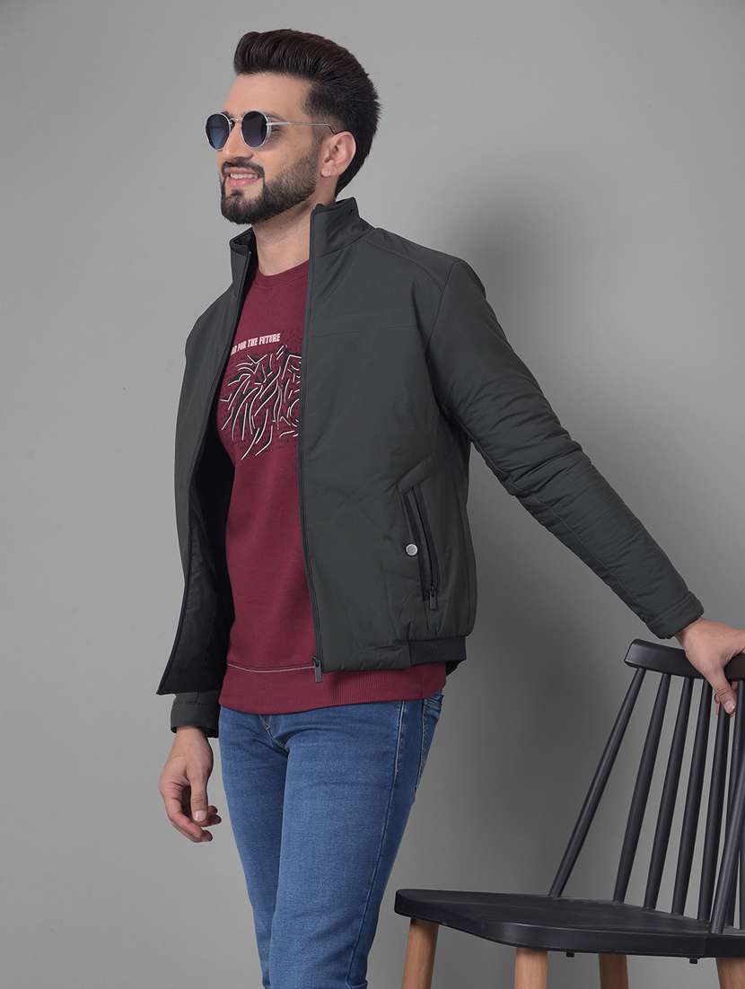 men solid olive green bomber jacket - 20512650 - Standard Image - 1