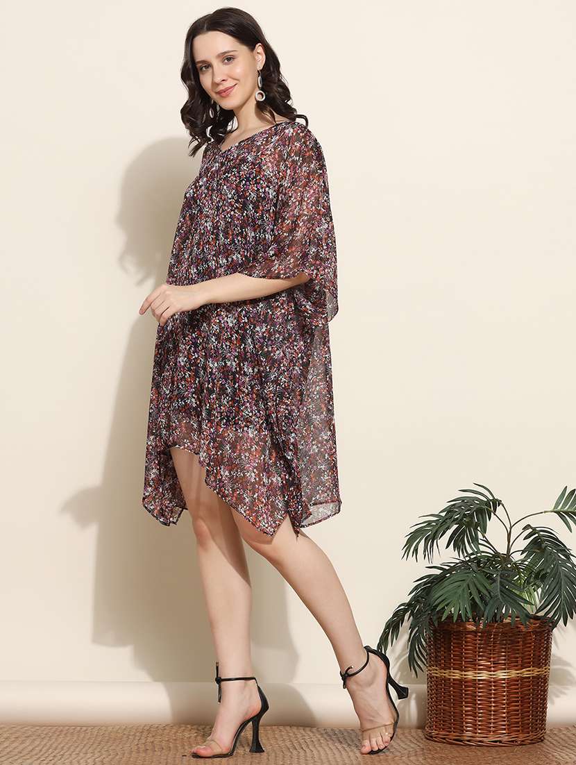women v-neck floral printed kaftan dress - 20512657 - Standard Image - 1