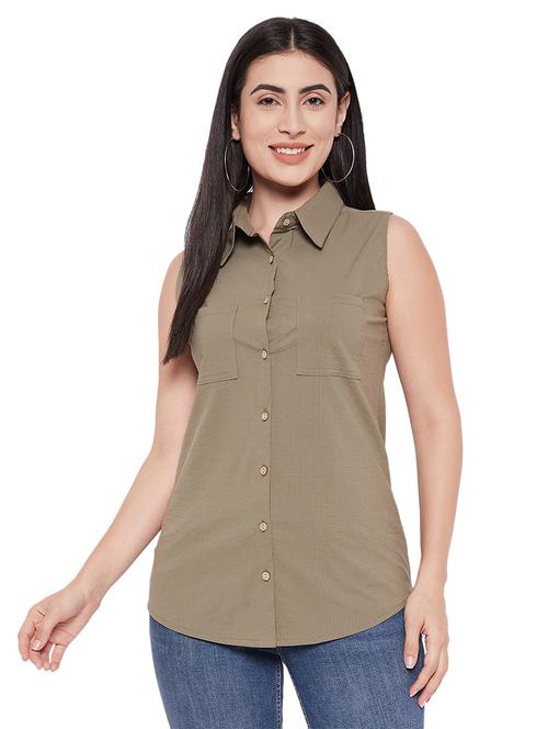 olive cotton regular shirt - 20512686 -  Standard Image - 0