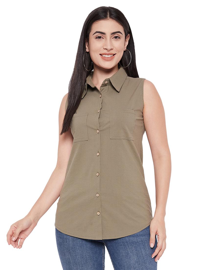 olive cotton regular shirt - 20512686 -  Zoom Image - 0