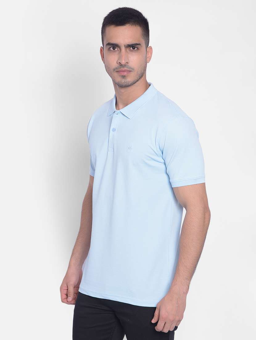 men solid light blue cotton polo t-shirt - 20512695 - Standard Image - 1