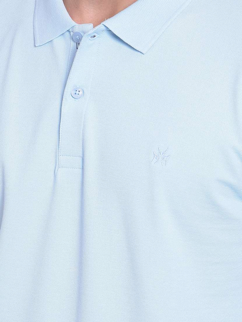 men solid light blue cotton polo t-shirt - 20512695 - Standard Image - 4