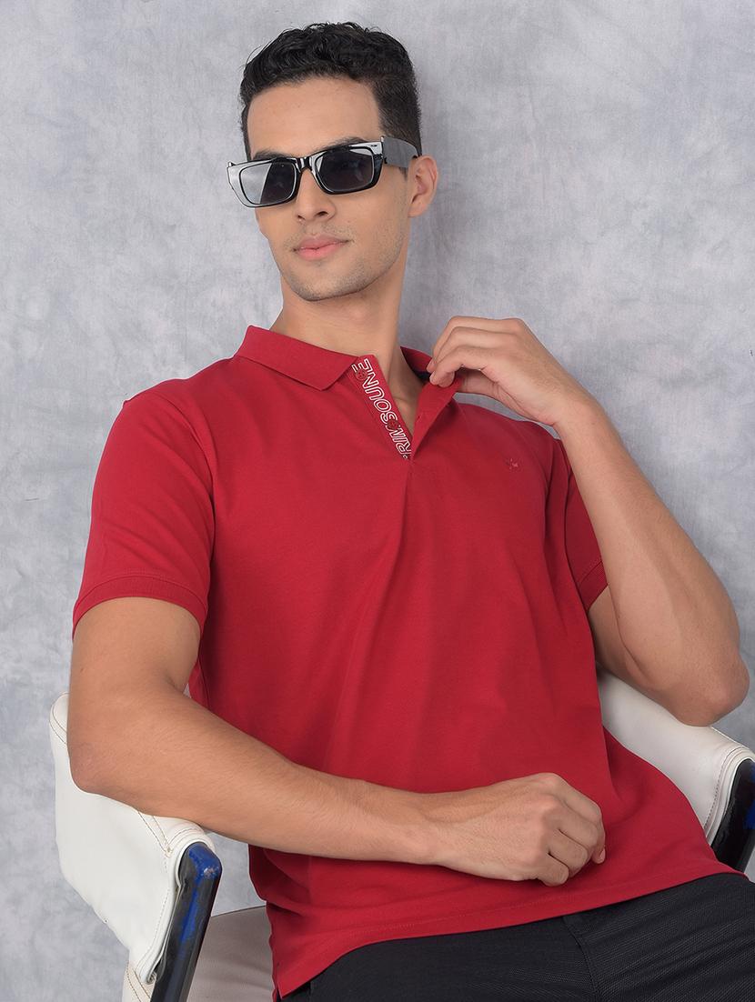 men solid red cotton polo t-shirt - 20512696 - Standard Image - 1