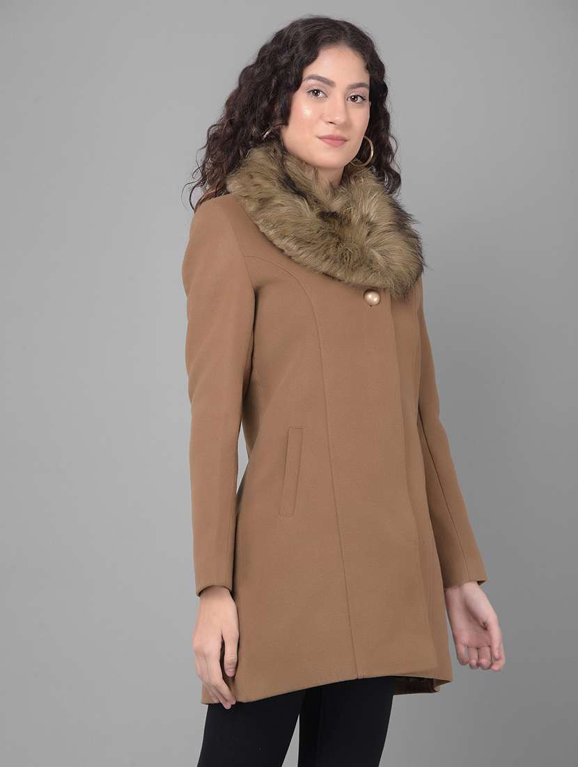 brown solids full sleeves trench coat - 20512706 -  Standard Image - 1