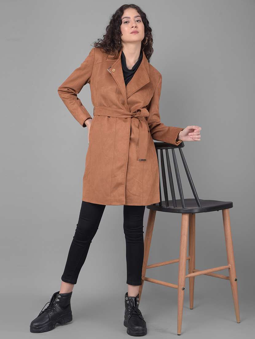 brown solids full sleeves trench coat - 20512707 -  Standard Image - 4