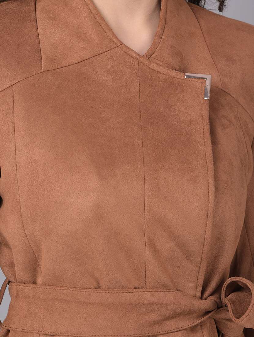 brown solids full sleeves trench coat - 20512707 -  Standard Image - 6