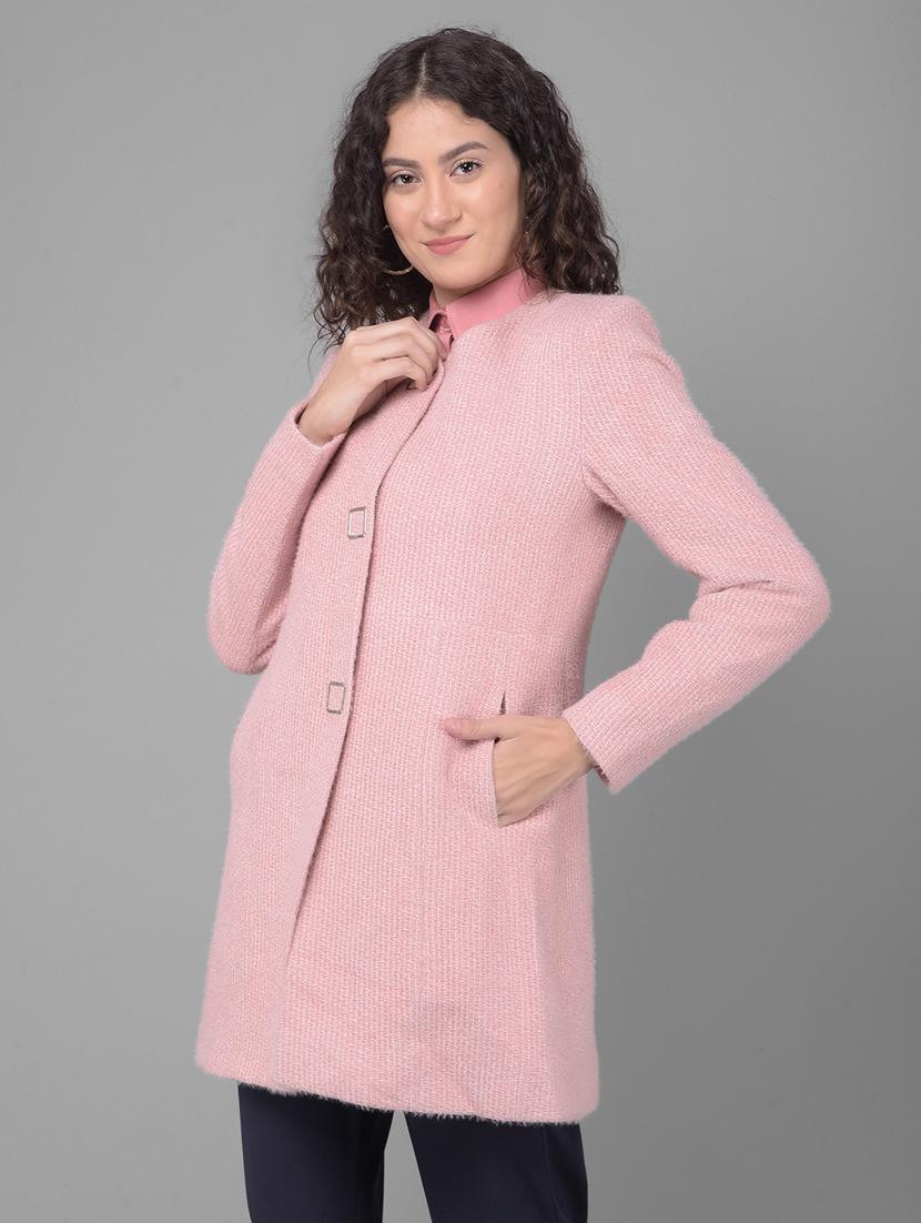 pink solids full sleeves overcoat - 20512715 - Standard Image - 1